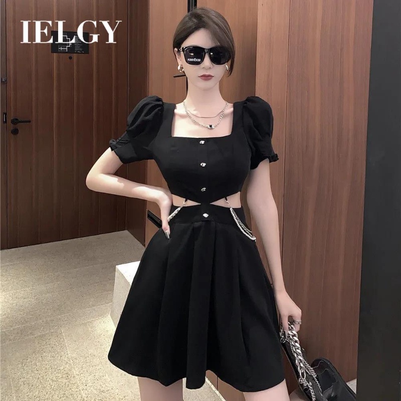 Đầm IELGY cổ vuông màu trơn phong cách thời trang Pháp cho nữ