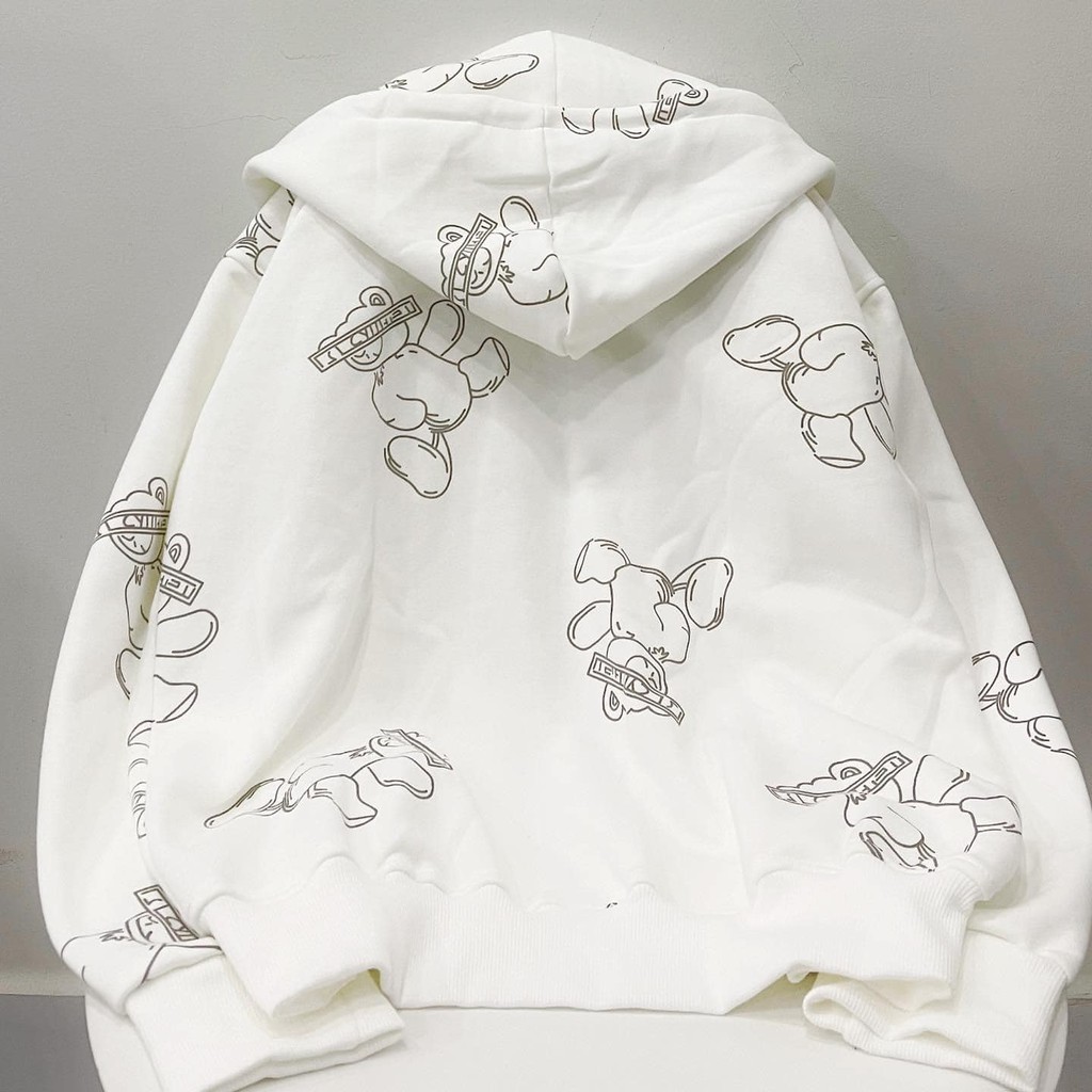 Áo Khoác Nỉ Dây Kéo Form Rộng Gấu Unisex