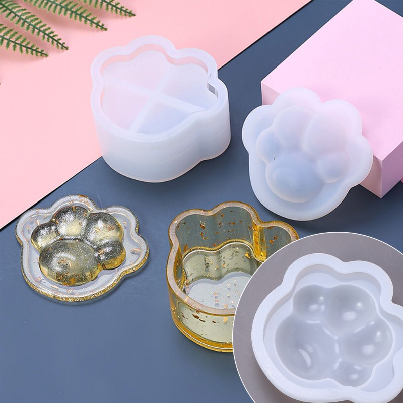 Khuôn Silicone Làm Hộp Nhựa Resin Epoxy Hình Dấu Chân Chó Trang Trí Nhà Cửa Diy