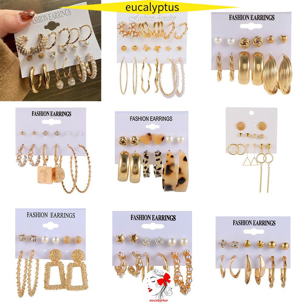 Bông Tai Hình Học Bằng Kim Loại Đính Ngọc Trai Phong Cách Âu Mỹ Thời Trang Mới Cho Nữ