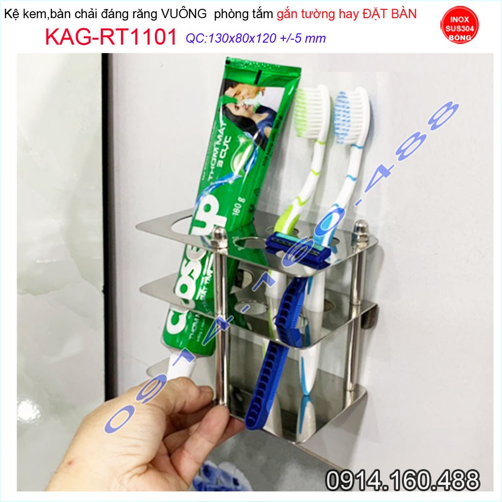 Kệ inox 304 để kem đánh răng bàn chải KAG-RT1101 giá để cây đánh răng mẫu mới sử dụng tiện lợi