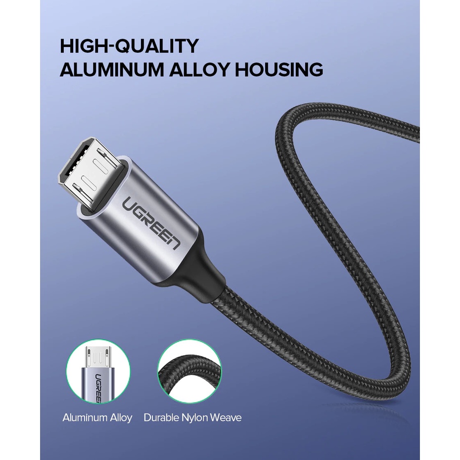 Cáp Sạc Nhanh 3A QC 3.0 Cổng Micro USB UGREEN US290 - Dây Bện Lưới BH 18T Chính Hãng