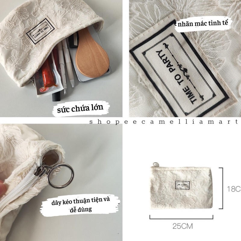 Túi Đựng Mỹ Phẩm/Bút Nhỏ Gọn Vải Jacquard Hoạ Tiết Thêu Nổi Xinh Xắn Thời Trang