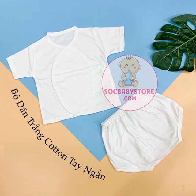 Bộ quần áo sơ sinh cotton trắng tay ngắn