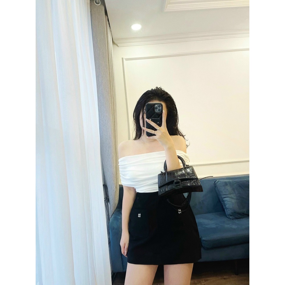 Chân váy ngắn chữ A lưng cao túi trước phong cách công sở sang trọng vô cùng tôn dáng Mely Fashion CV37