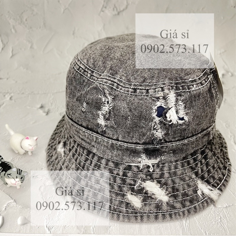 Nón bucket jean trơn tua rách thời trang bụi bặm cá tính nam nữ