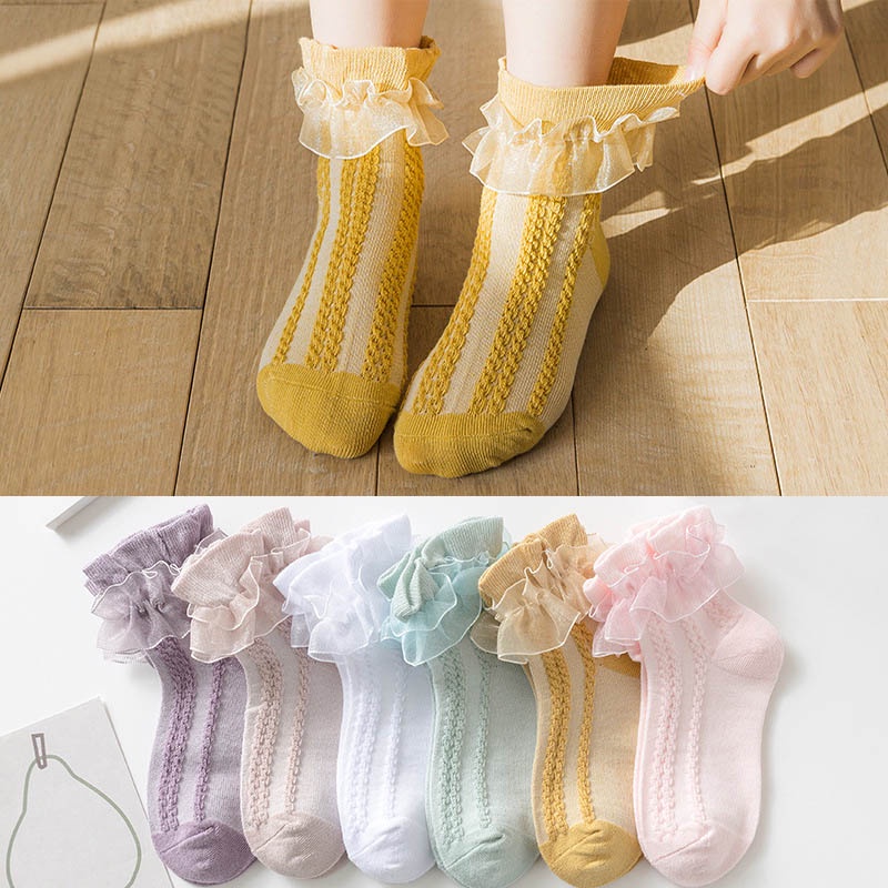 Vớ Cotton Mỏng Phối Ren Kiểu Công Chúa Thời Trang Xuân Thu Cho Bé Gái