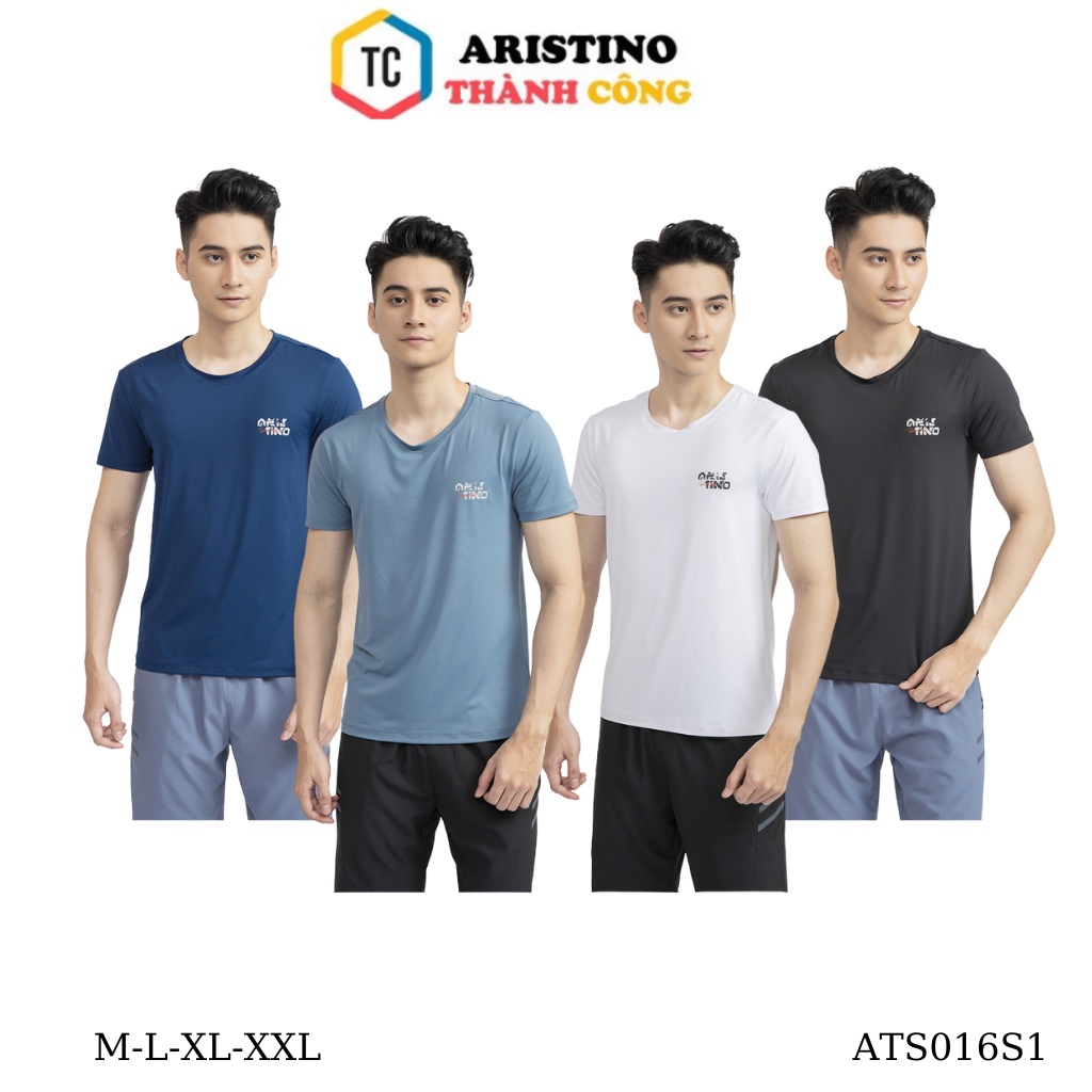 Áo phông nam Aristino dáng slimfit cổ tròn vải thoáng mát co giãn nhẹ bền màu ATS016S1