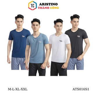 Áo phông nam Aristino dáng slimfit cổ tròn vải thoáng mát co giãn nhẹ bền màu phối lưới sau lưng  ATS016S1