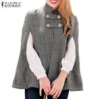 Áo choàng poncho ZANZEA cổ đứng không tay in họa tiết kẻ sọc thanh lịch cổ điển cho nữ