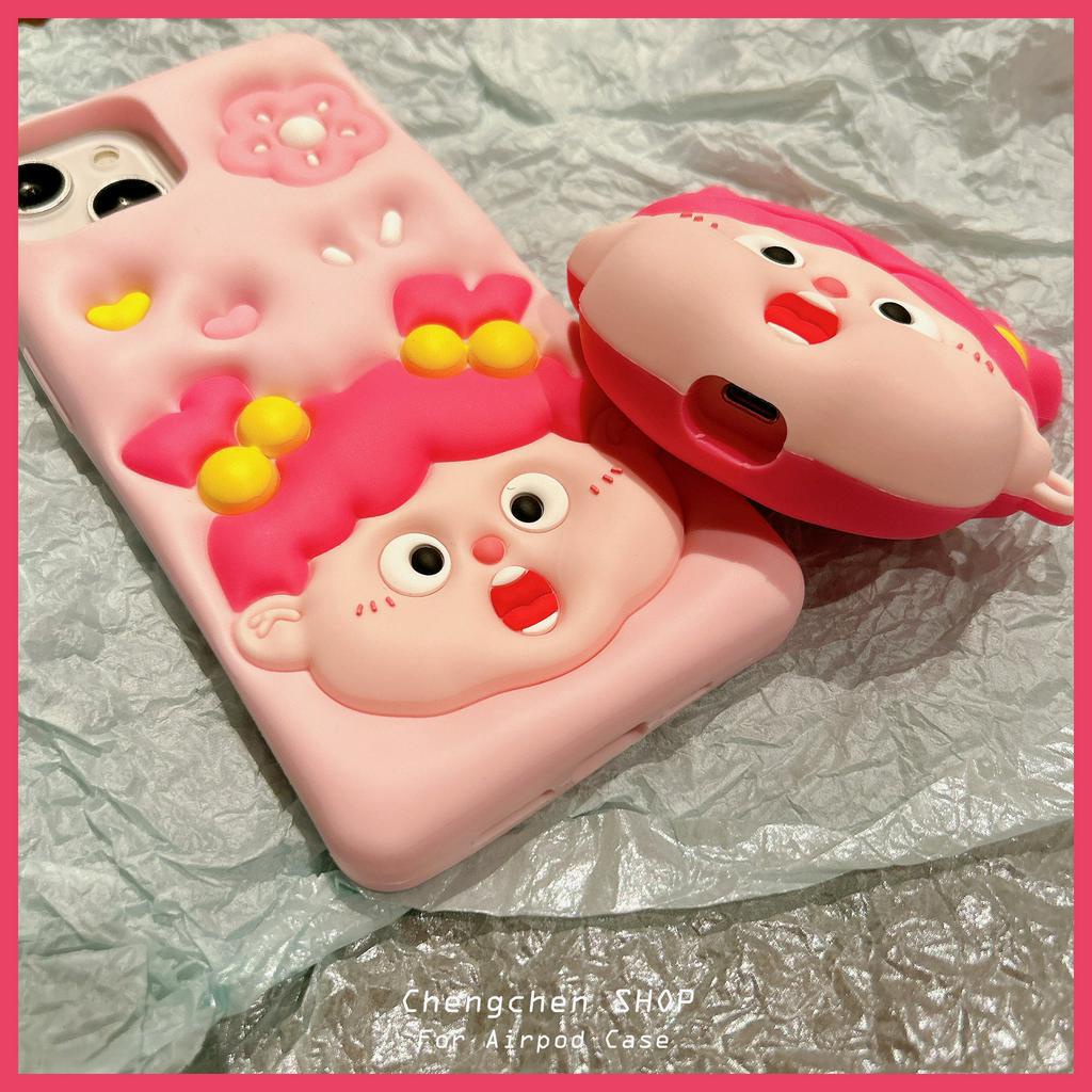 Vỏ Bảo Vệ Hộp Sạc Tai Nghe AirPods3rd gen 2023 / Pro2 Họa Tiết Cô Gái Bện Xinh Xắn Dễ Thương Ốp