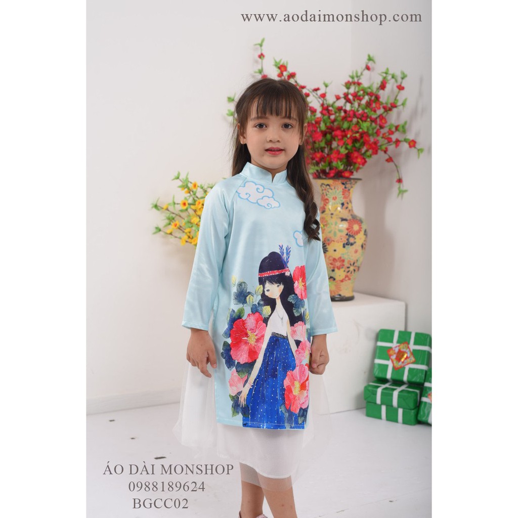 Áo Dài Bé Gái Công Chúa Vô Cùng Xinh - Màu Xanh Ngọc