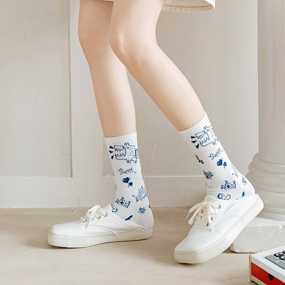 SOMEDAYZL Vớ Thể Thao Họa Tiết Gấu Graffiti Thời Trang Mùa Hè Cho Nữ