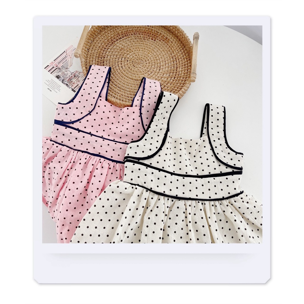 Váy chấm bi 2 dây bản to cho bé gái có chun lưng