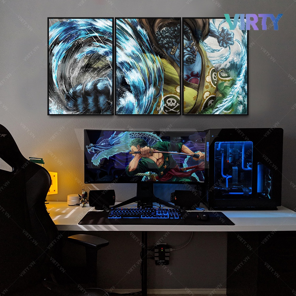 Bộ 3 Tranh treo tường anime ONE PIECE kèm khung composite VIRTY Tranh Canvas decor phòng ngủ, phòng làm việc ANIME