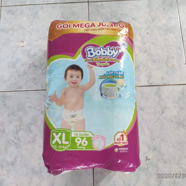 Tã quần bobby mega jumbo M120/L104/XL96/XXL88