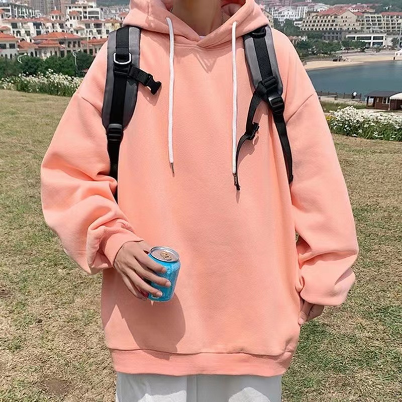 Áo Khoác Hoodie Màu Trơn Dáng Rộng Không Túi Lót Nhung Thời Trang Cho Cặp Đôi