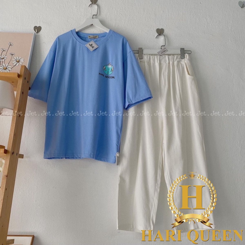 Sét áo phông logo XME + quần kaki ống rộng suông HARIQUEEN