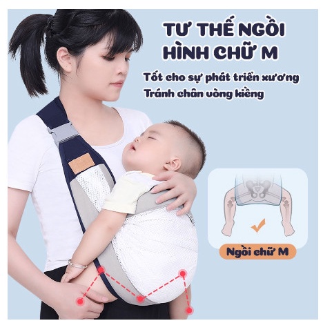 Đai địu cho em bé dạng lưới siêu thoáng khí, đa dạng tư thế, thiết kế trợ lực chống mỏi, gấp gọn gàng tiện lợi