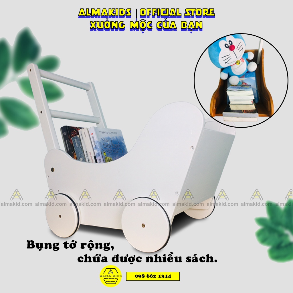 Xe Tập Đi Của Bé, Xe Đẩy Có Thùng Bằng Gỗ Đa Năng Cho Bé Alma Kids AMK2103.