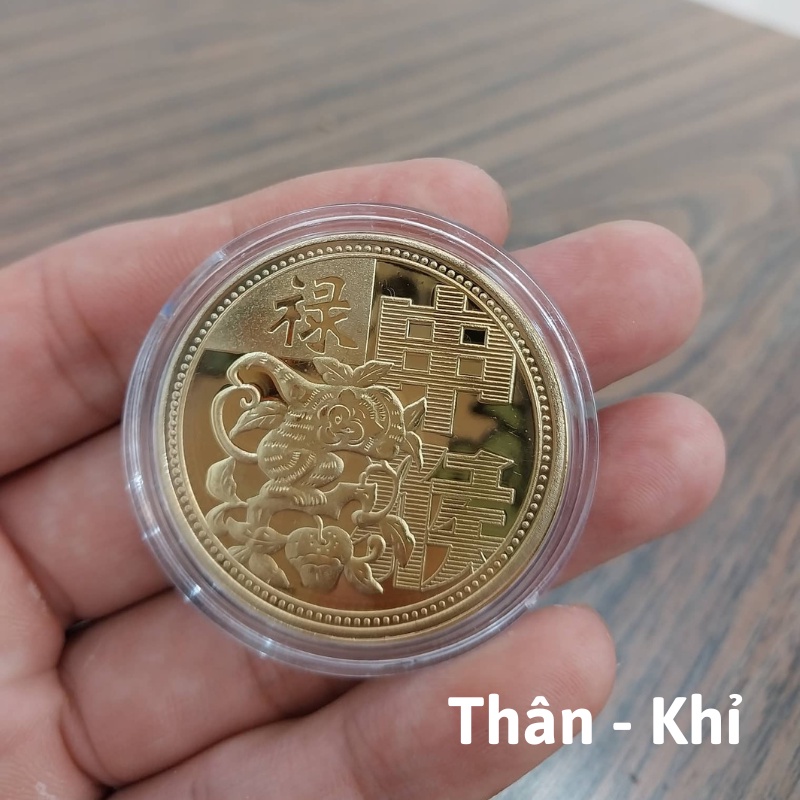 Đồng Xu 12 Con Giáp Mạ Vàng Treo Oto, Xe Máy Phong Thủy