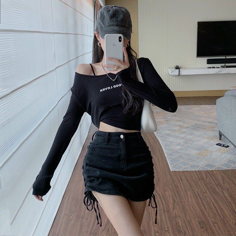 Chân váy rút dây 2 bên vải kaki dầy đẹp 4MN