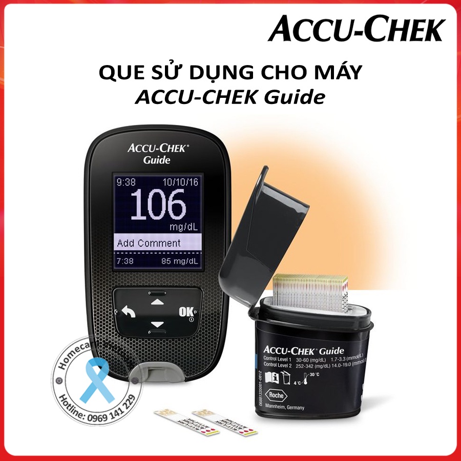 Que thử đường huyết ACCU CHEK GUIDE ⚡ Hộp 50 que chính hãng ⚡ Độ chính xác cao, que dễ lấy máu