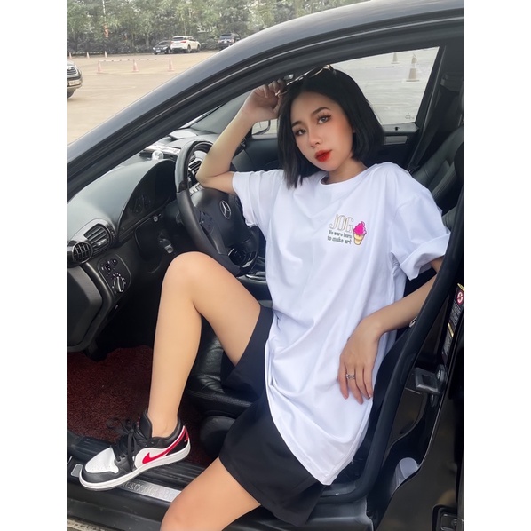 Áo Thun Jog Cream Unisex Dáng Oversize Nam Nữ Cotton 100% Co giãn 4 Chiều