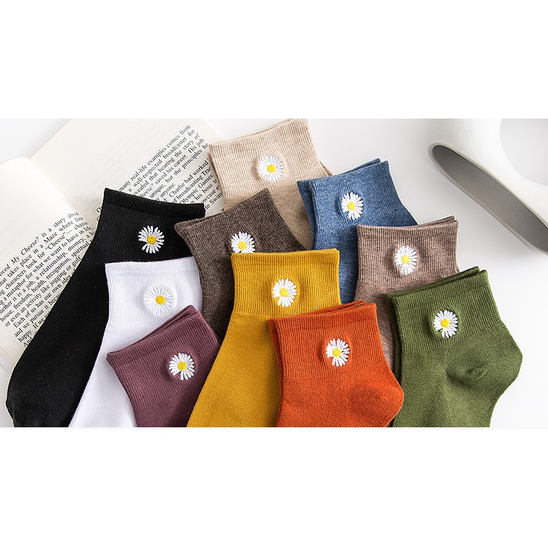 Set 10 Đôi Tất Nữ Ngắn Cổ mix Hoa Cúc