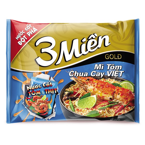 E - Mì 3 Miền Gold Tôm Chua Cay Gói 75G