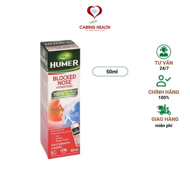 Dung dịch xịt mũi ưu trương Humer 050 Blocked Nose 50ml giúp giảm nghẹt