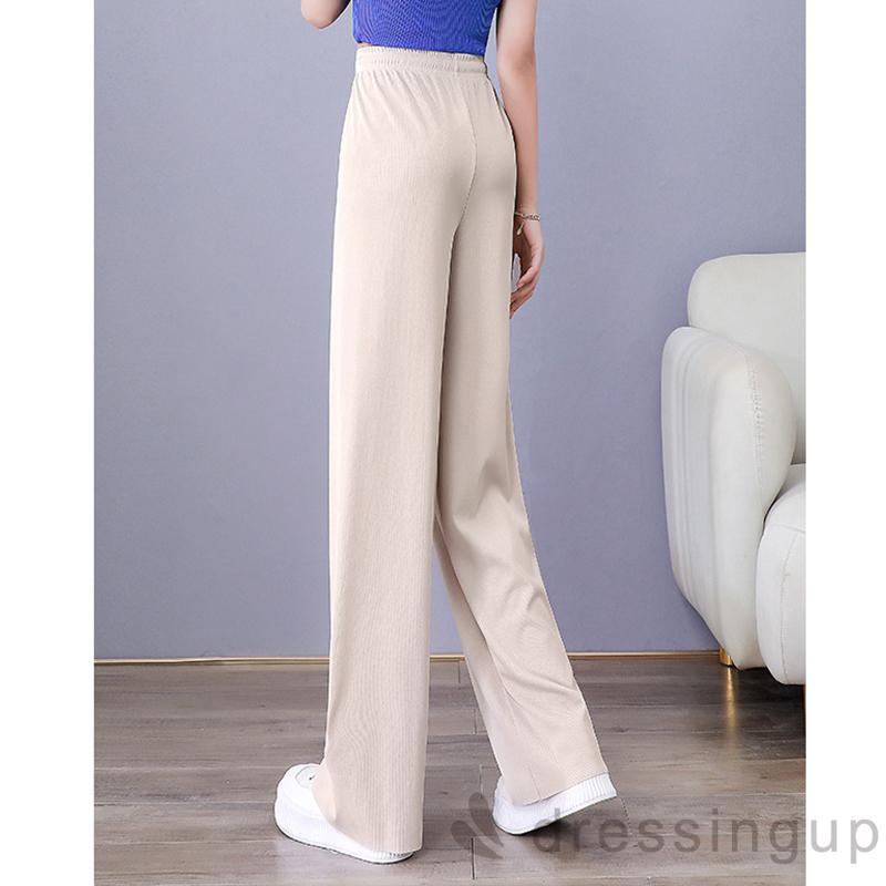 Quần Dài Lưng Cao Ống Rộng Màu Trơn Phối Dây Rút Thời Trang Cho Nữ