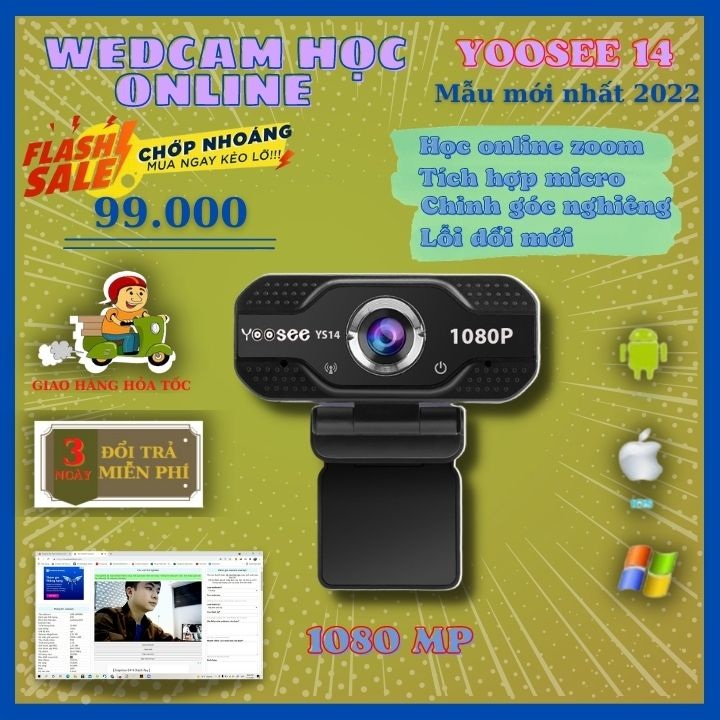 Webcam 1080P Máy Tính Camera Có Mic - Wc Yoosee Cho PC Học Online zoom, Trực Tuyến, Gọi Video Sắc Nét