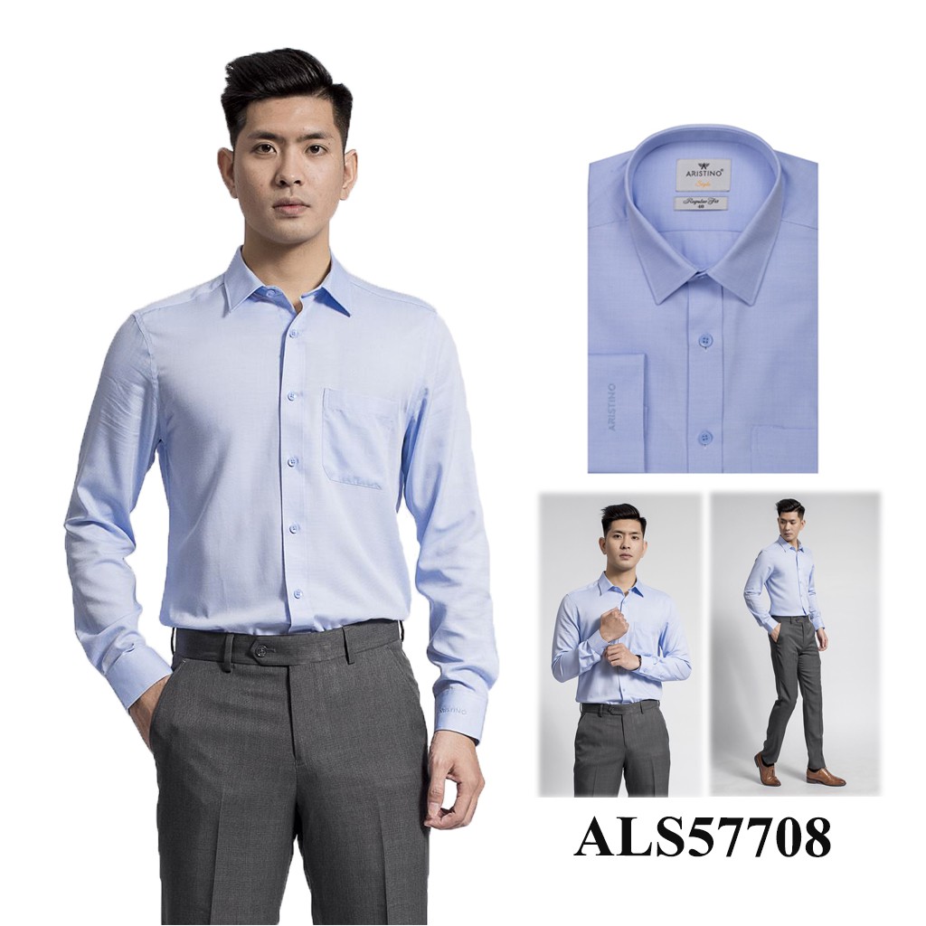 Áo Sơ Mi Nam Dài Tay Aristino – ALS57708, ALS00808 Regular, Màu Xanh, Hạn Chế Nhăn Co