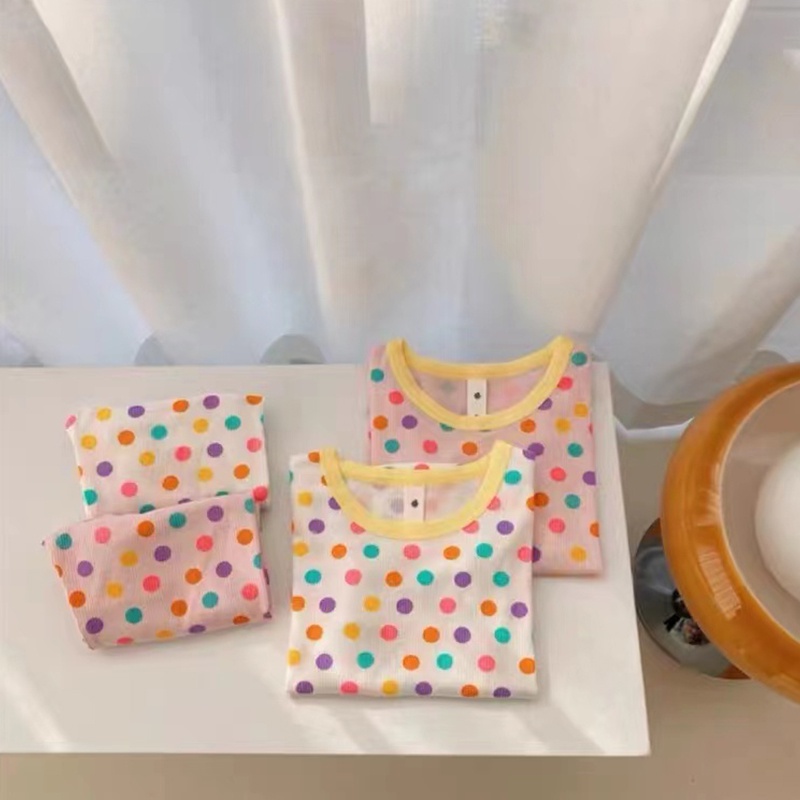 Set Áo Thun Tay Ngắn &amp; Quần Short Chấm Bi Cho Bé Gái Từ 1-8 Tuổi