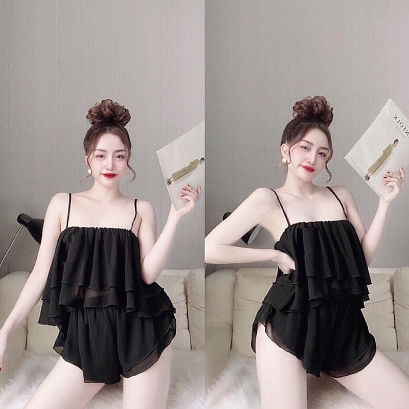 Bộ chiffon 2 tầng cao cấp Chất chiffon loại 1 mịn đẹp