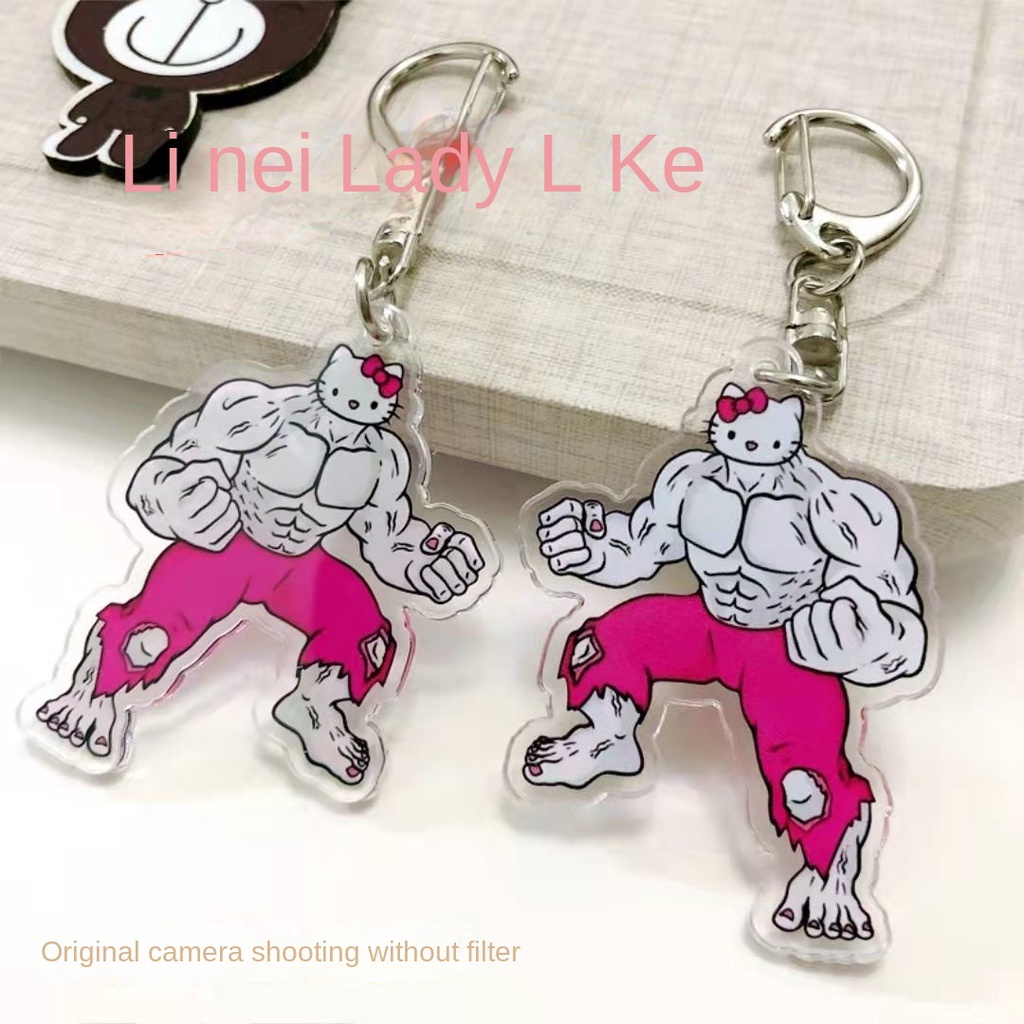 Fashion New Muscular Man Kitty Keychain Cute Girl Heart Girlfriends Ins Bag Pendant Acrylic Bag Chil