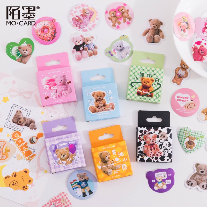 Hộp 46 nhãn dán họa tiết litter bear dễ thương trang trí nhật ký/ sổ tay tiện dụng