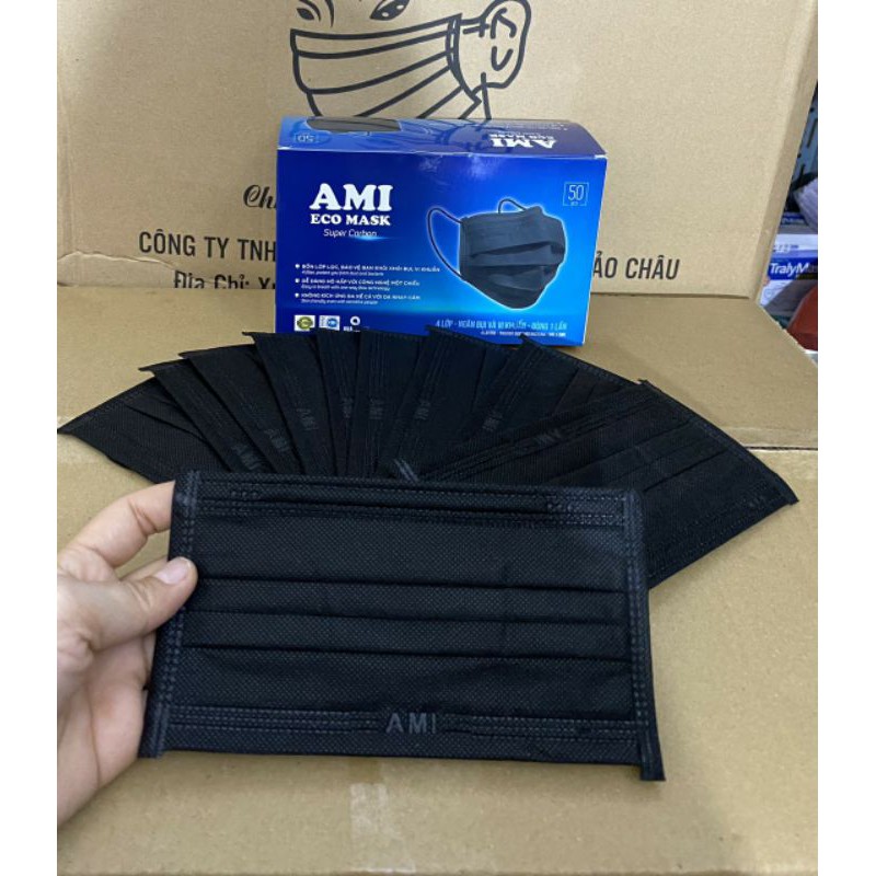 Khẩu trang 4 lớp màu đen hộp 50c