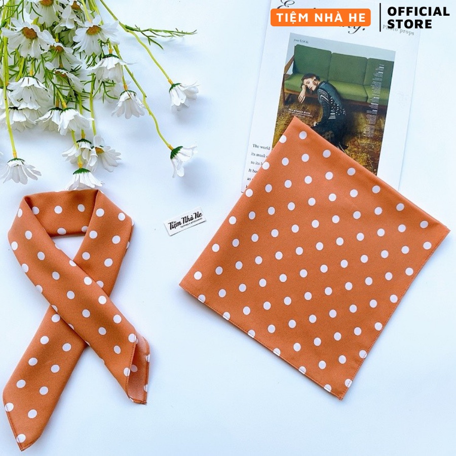Khăn Bandana Họa Tiết Chấm Bi Đội Đầu Cho Bé Gái Tiệm Nhà He Turban Quàng Cổ Size 50x50cm