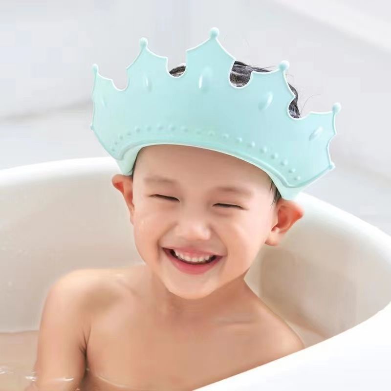 Mũ gội đầu chắn nước bảo vệ tai và mắt hình vương miện, nón tắm có thể điều chỉnh vòng đầu, chất liệu PP + TPE cao cấp