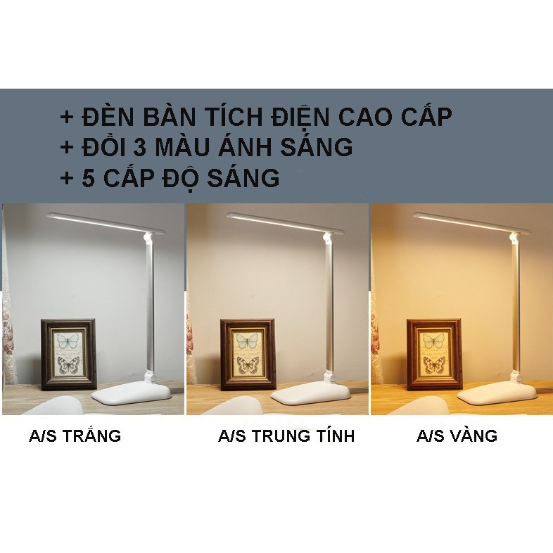 Đèn học chống cận tích điện, 3 màu ánh sáng, điều chỉnh dimming, 8-10h sử dụng. mẫu 02