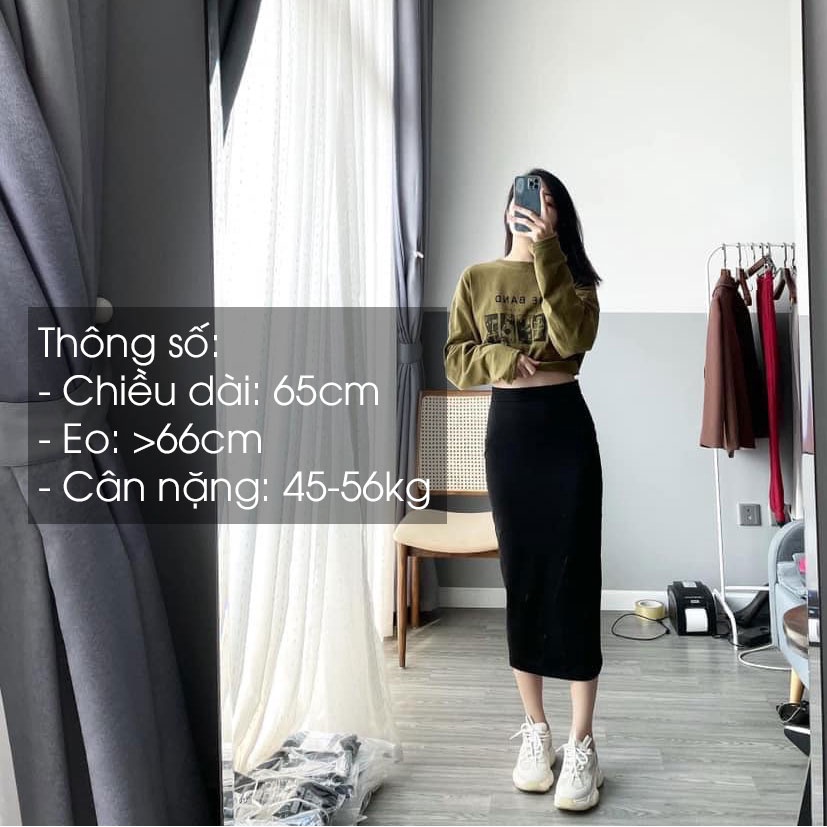 Chân váy dài qua gối ôm body, chân váy bút chì xẻ saui dáng dài midi len tăm công sở đi làm, đi chơi V063