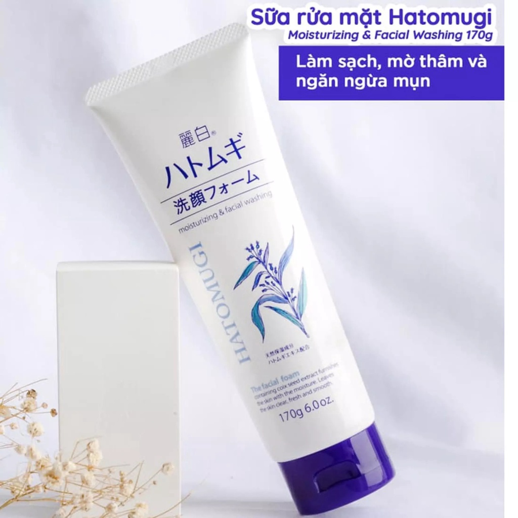 Sữa rửa mặt nhật bản Hatomugi trắng da, ngừa mụn, chứa nhiều vitamin và khoáng chất làm săn chắc da, khối lượng 130g