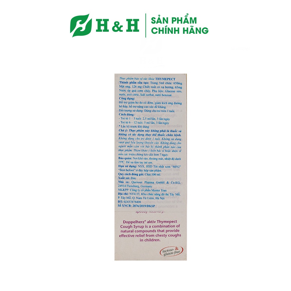 Siro cho bé giảm ho, long đờm, tăng cường miễn dịch đường hô hấp - Doppelherz Aktiv Kinder Thymepect (100 ml)