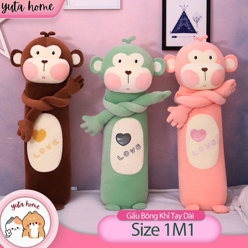 Gấu Nhồi Bông Khỉ Tay Dài Size Lớn Gối Ôm Vải Nhung Co Dãn 4 Chiều Mềm Mịn Bông Gòn Cao Cấp - Yuta Home