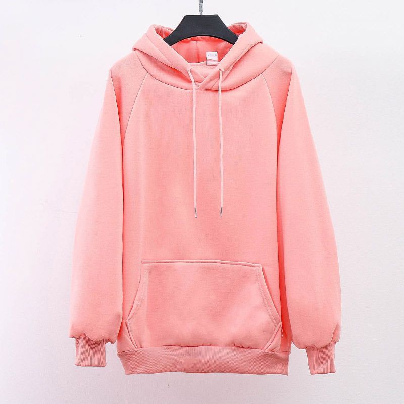 Áo hoodie IELGY tay dài dáng rộng màu trơn lót nhung dày dặn thời trang Hàn Quốc cho nữ