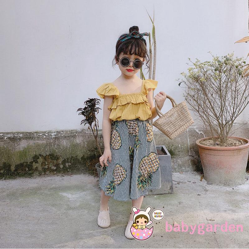 Set áo hai dây hở lưng + chân váy hoa xinh xắn cho bé gái