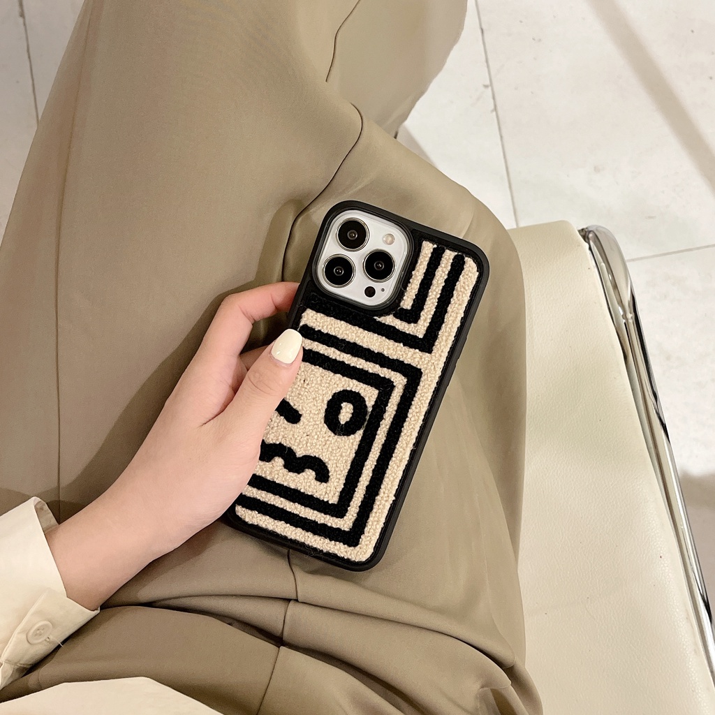 Ốp Điện Thoại Tpu Mềm Phủ Lông Thêu Họa Tiết Đơn Giản Phong Cách Retro Cho iPhone 14 13 12 11 Pro XS Max XR 7 8Plus