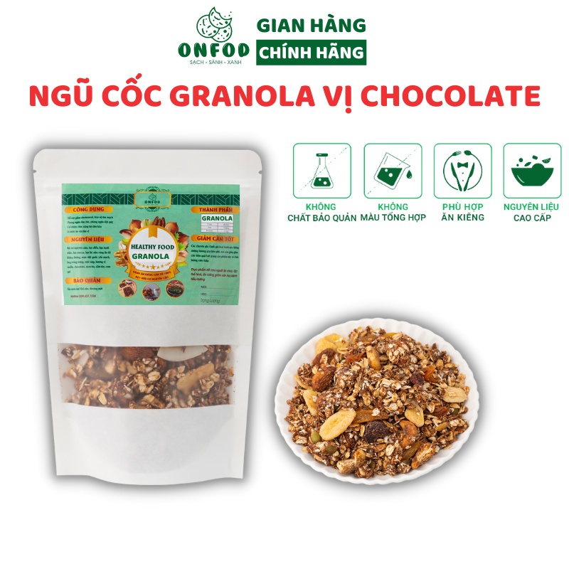 Ngũ cốc granola siêu hạt ONFOD vị chocolate, dành cho người tiểu đường, ăn kiêng, giảm cân250g 500g